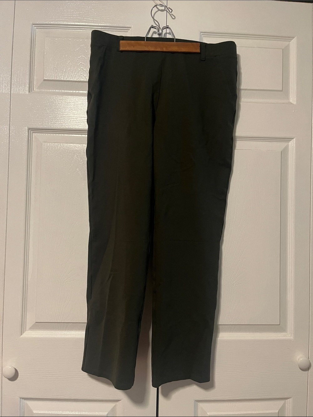 Quince Womens Ultra Stretch Ponte Straight Leg Olive Green Pants